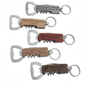 Stainless steel bottle opener with wooden handle