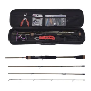 4-section fishing rod with pistol grip and baitcasting reel