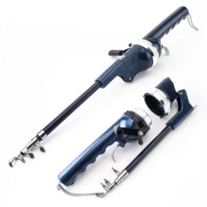 1.38m Short fishing rod with integrated reel, foldable and portable.