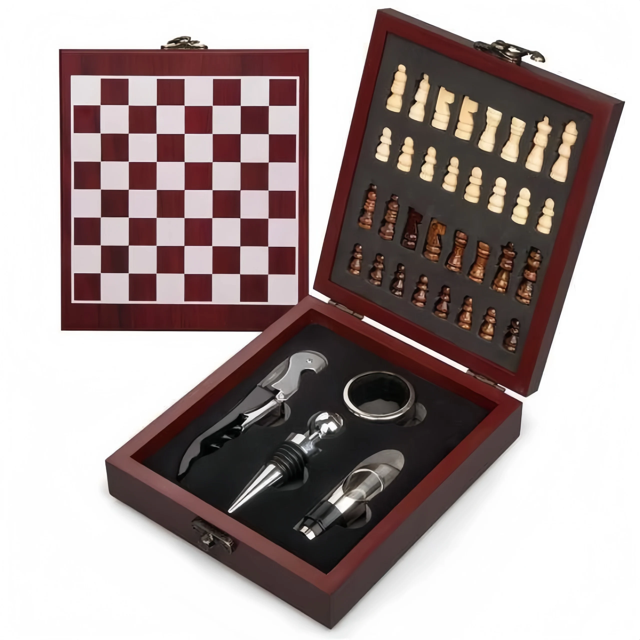 High-end stainless steel bottle opener set in a bamboo box