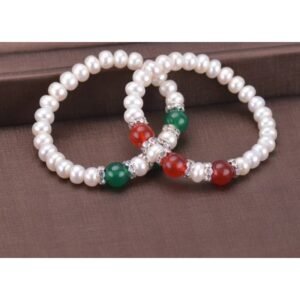 Mixed Color Baroque Pearl Bracelet with Three Agate Beads
