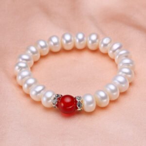 白色面包珠1个红玛瑙 Pearl Bracelet