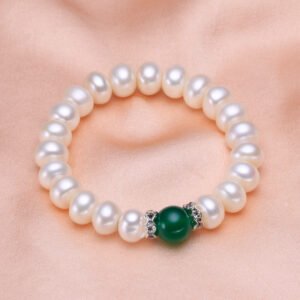白色面包珠1个绿玛瑙 Pearl Bracelet